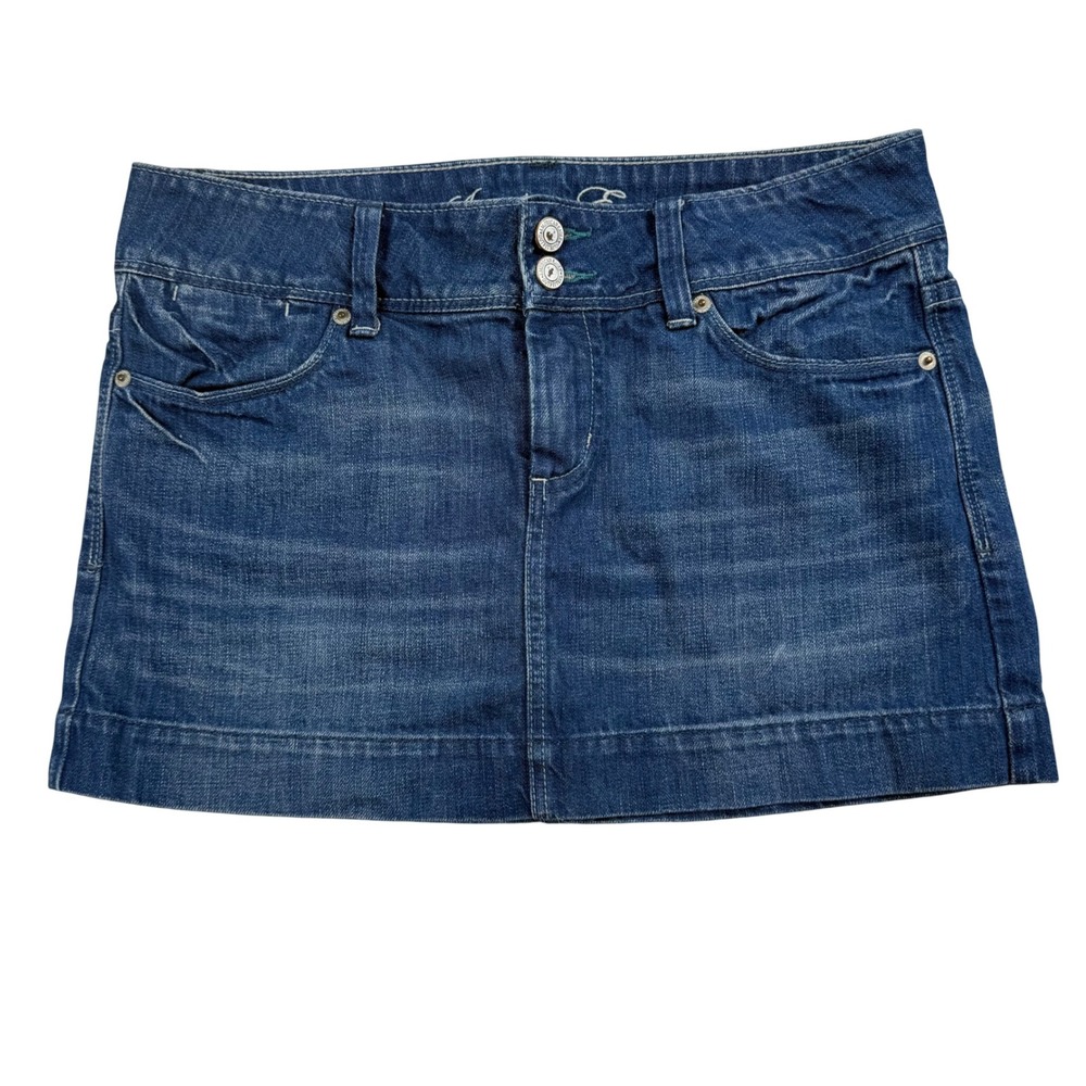 VTG Y2K American Eagle Denim Mini Skirt Dbl Button Size 6 Bratz Micro Low Rise